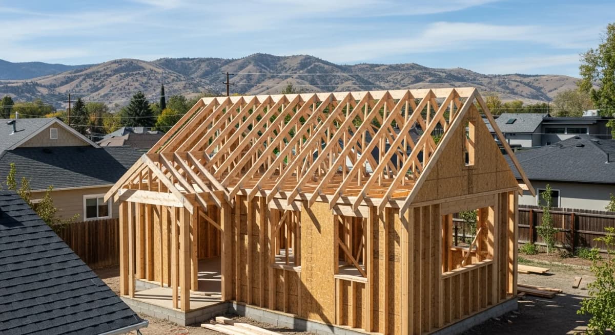 ADU framing and roof truss installation on a Boise residential property