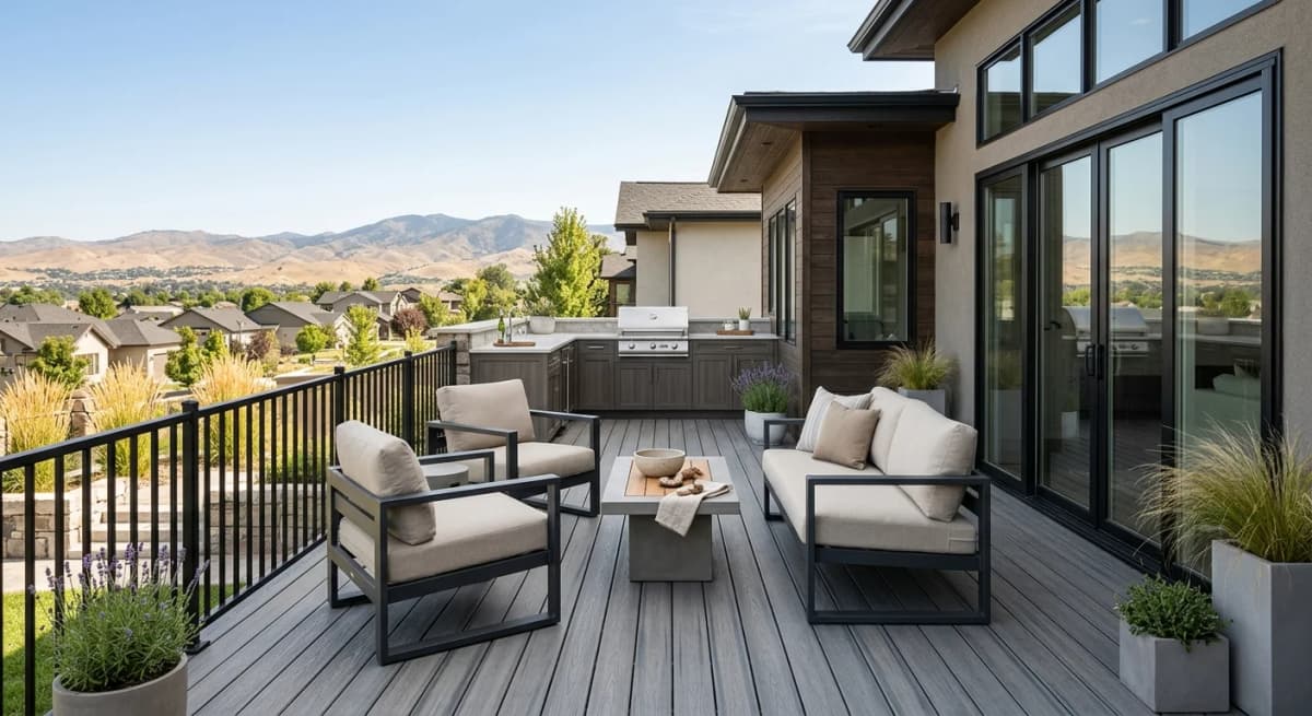 PVC decking boards with no visible wood grain filler content