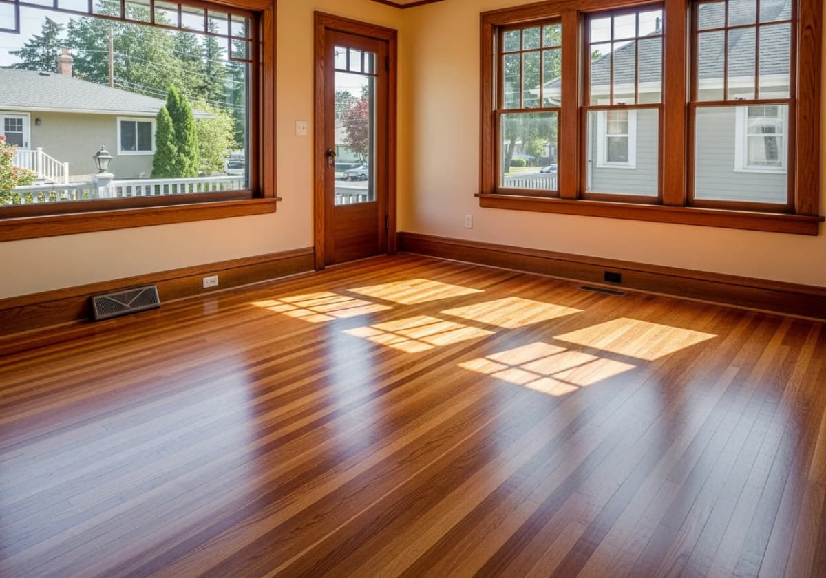 Restored 2¼-inch red oak strip flooring in a 1920s North End Craftsman bungalow
