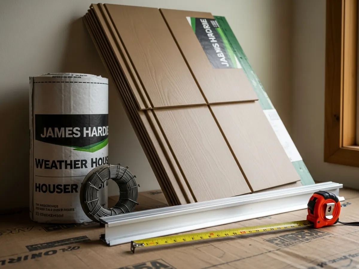 Siding installation materials for a Boise Bench mid-century home — James Hardie lap, housewrap, fasteners, starter strip