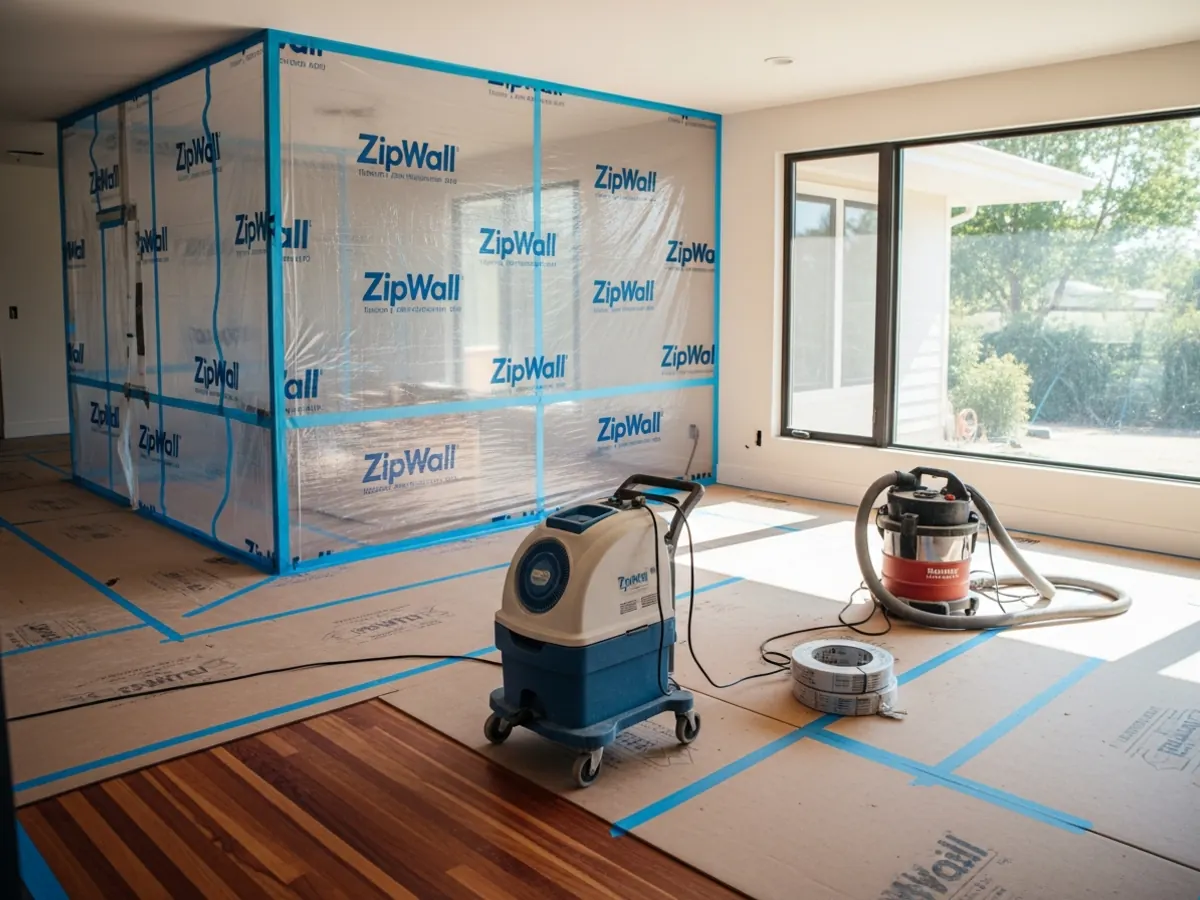 Phased whole-home remodel in progress in a Boise Bench mid-century ranch with ZipWall dust barriers protecting finished living areas during construction