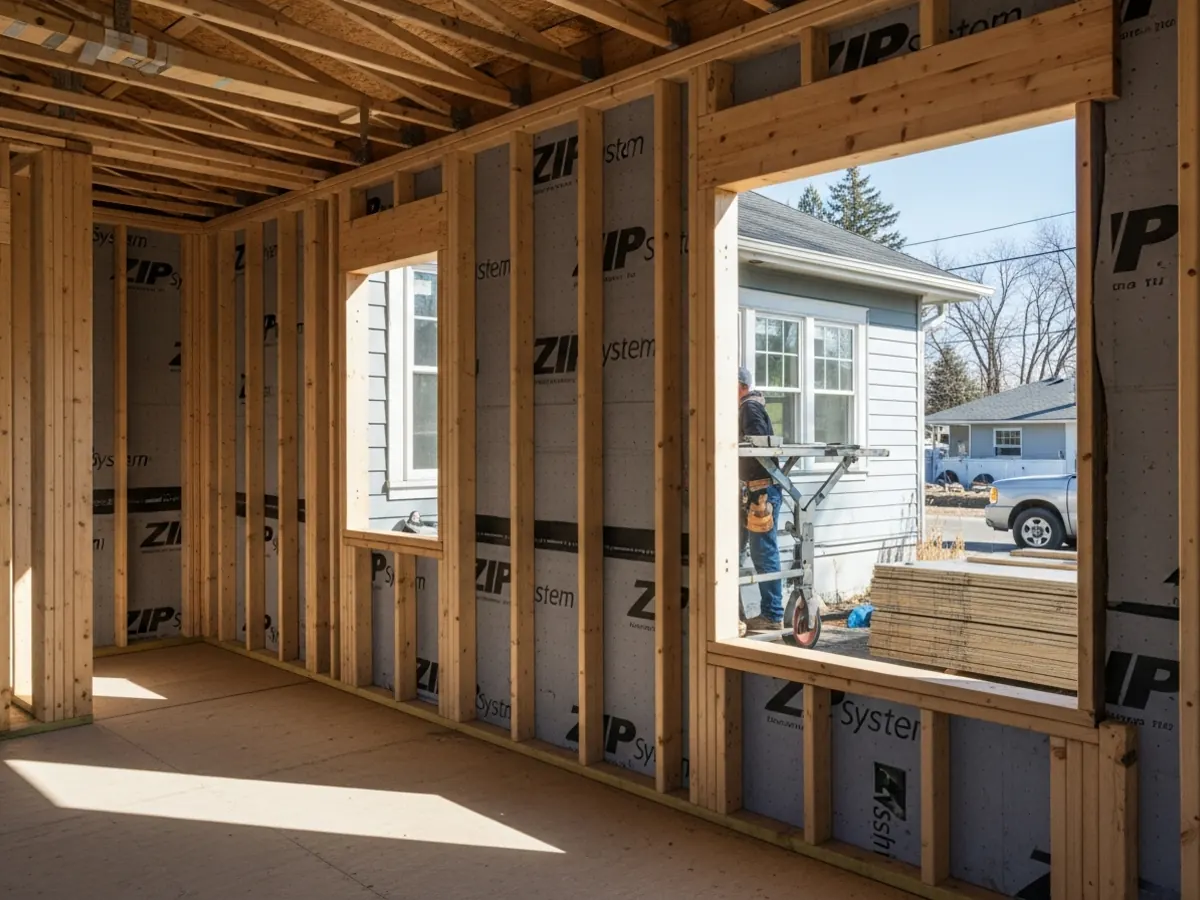 Boise North End Craftsman home addition mid-framing showing the structural connection between new addition wall and original 1920 house