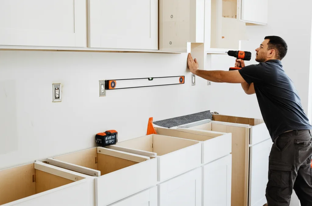 Custom cabinet installation in progress