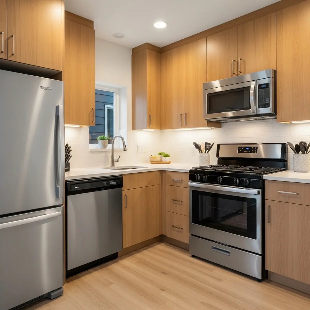 Compact galley kitchen in an ADU with full-size appliances and maximum storage