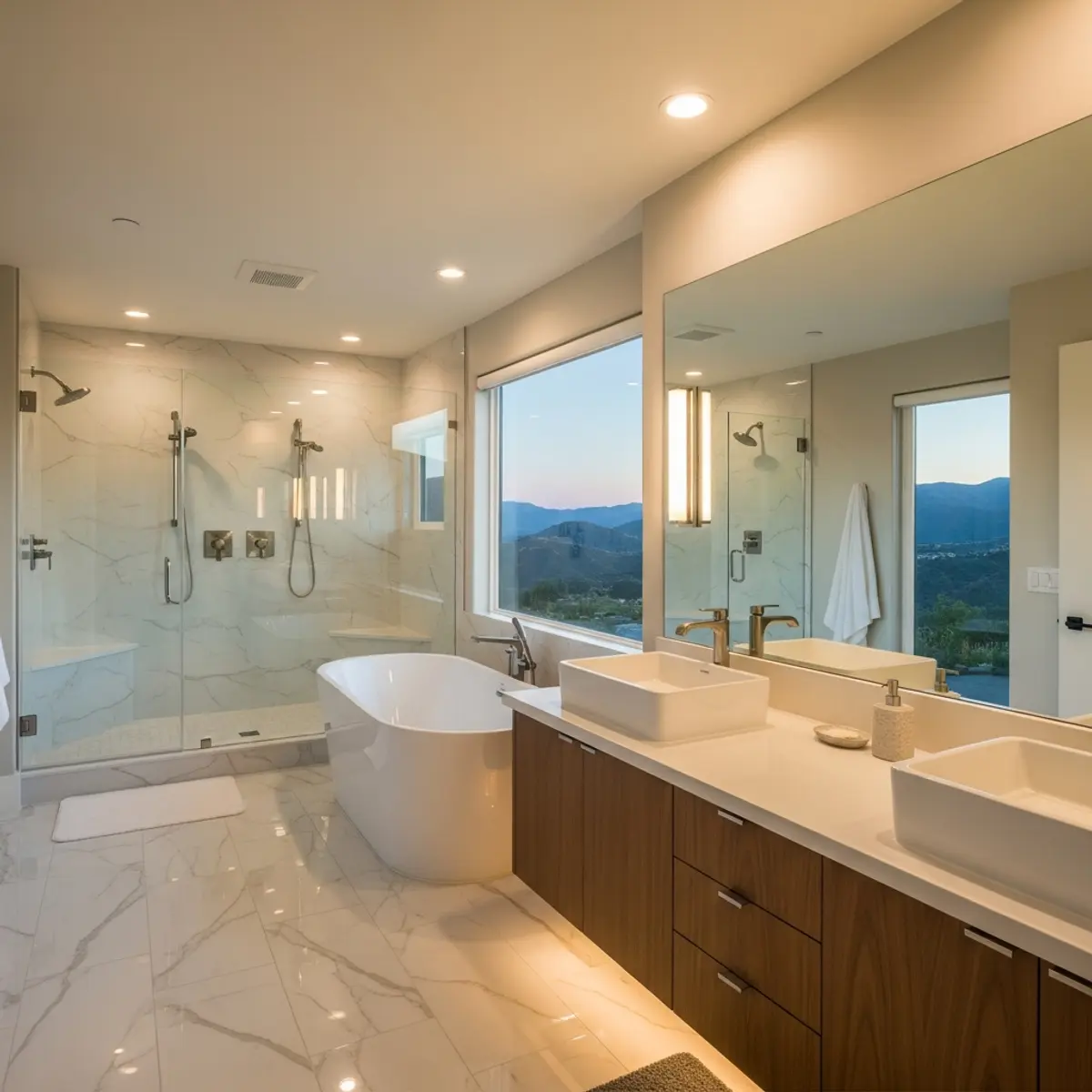 Primary bathroom upgrade with walk-in shower and double vanity in a Payette Idaho home