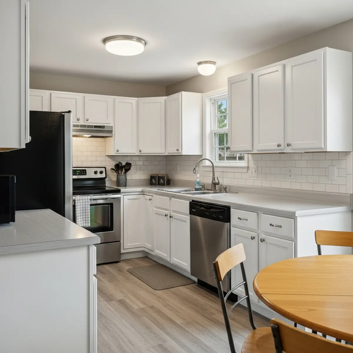 Stock white shaker kitchen cabinets installed in a standard Boise kitchen