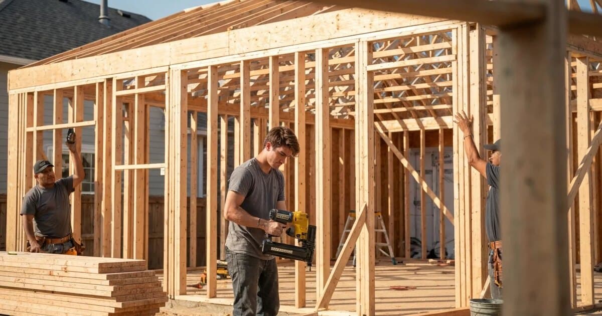 Architect and homeowner reviewing home addition plans at a table in a Boise home