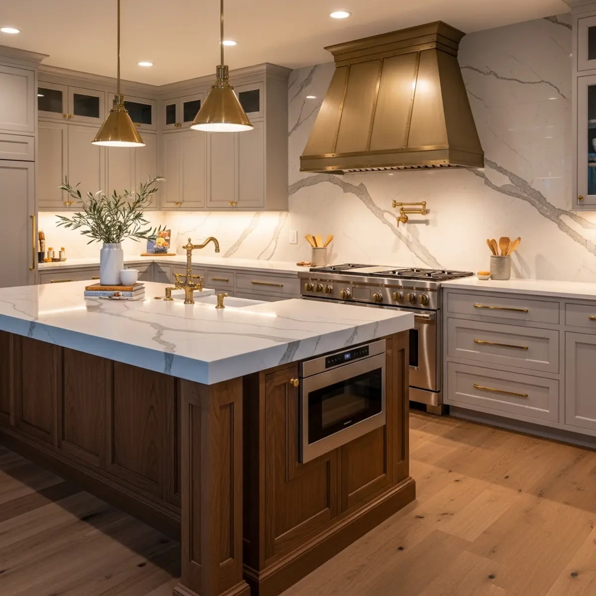 Galley-to-open concept kitchen conversion with structural beam and island in a Fruitland Idaho ranch home