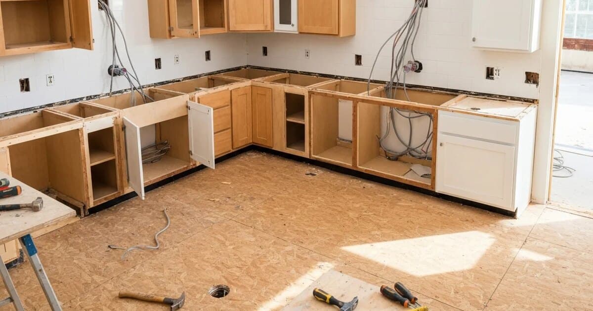 Kitchen remodel designer taking measurements and reviewing plans with homeowner in a Boise kitchen