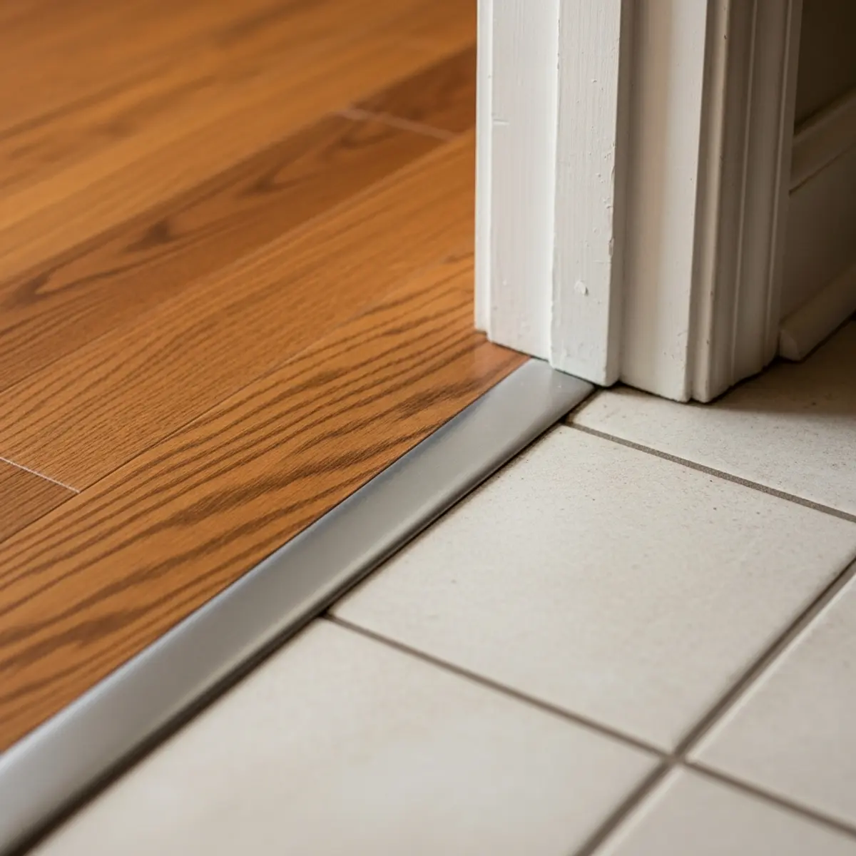 Flooring transition between newly renovated and original sections of a home