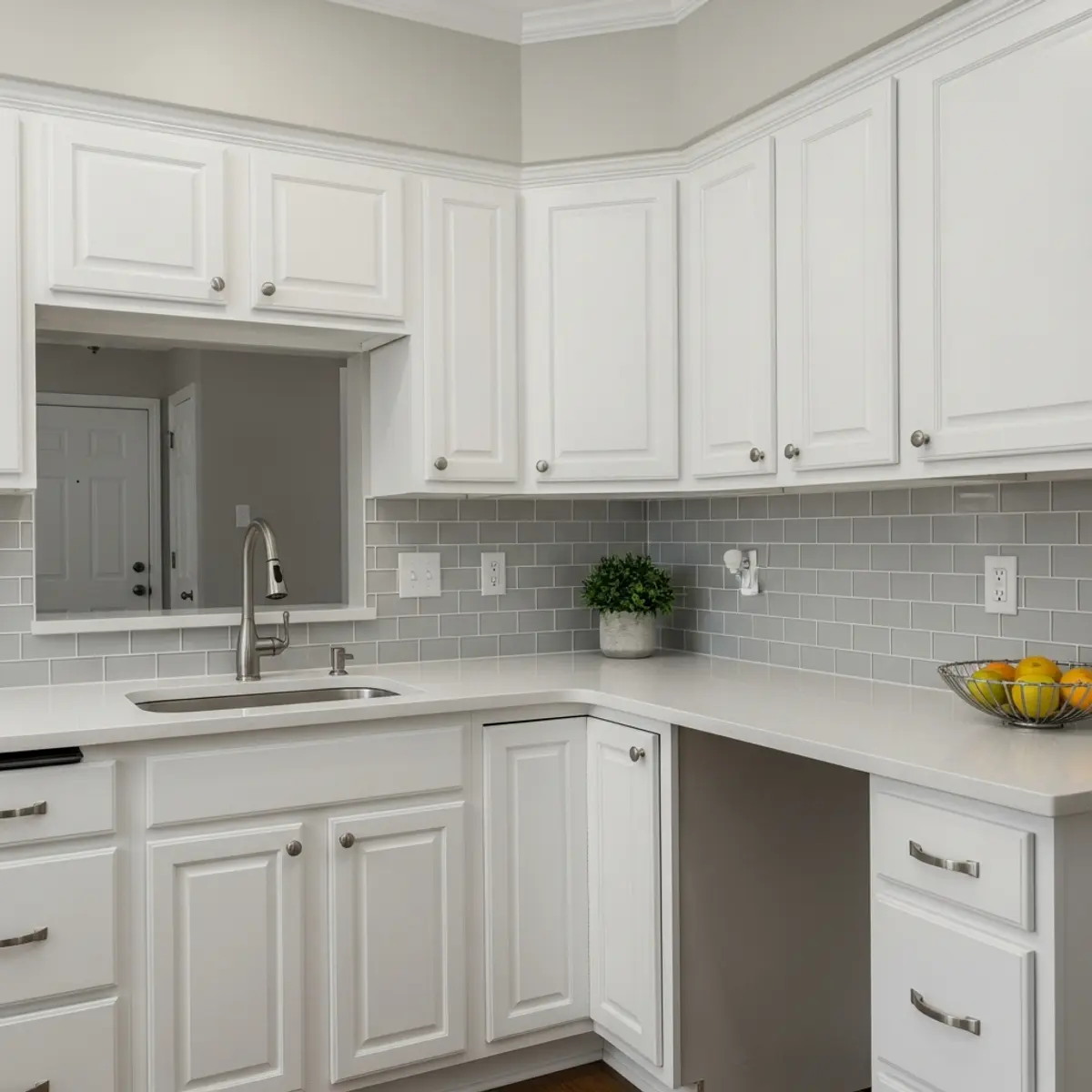 Minor kitchen remodel showing refinished cabinets and new countertops