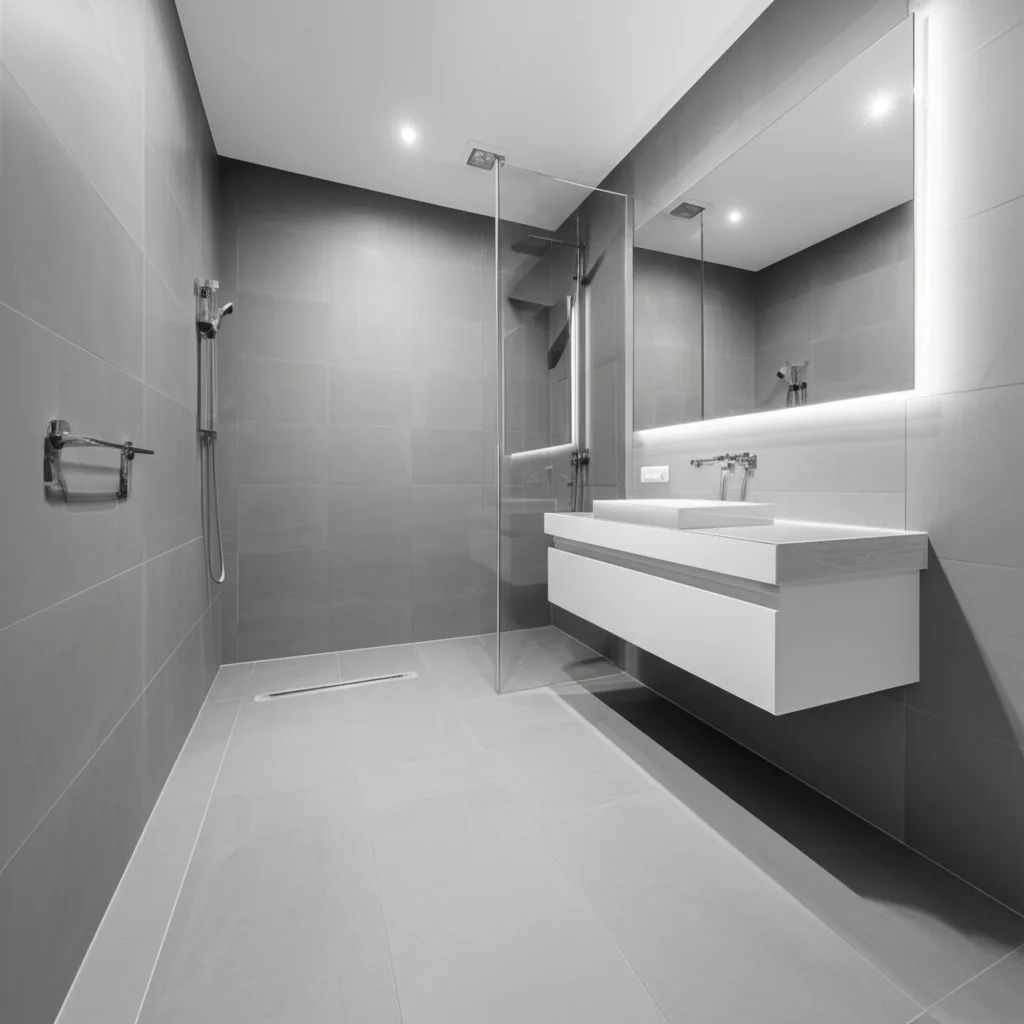 Contemporary master bath with freestanding tub and frameless glass shower