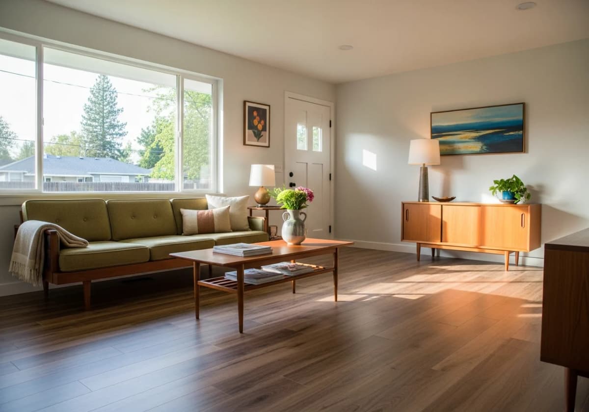 Engineered hardwood in a 1970s Bench/Vista mid-century Boise ranch