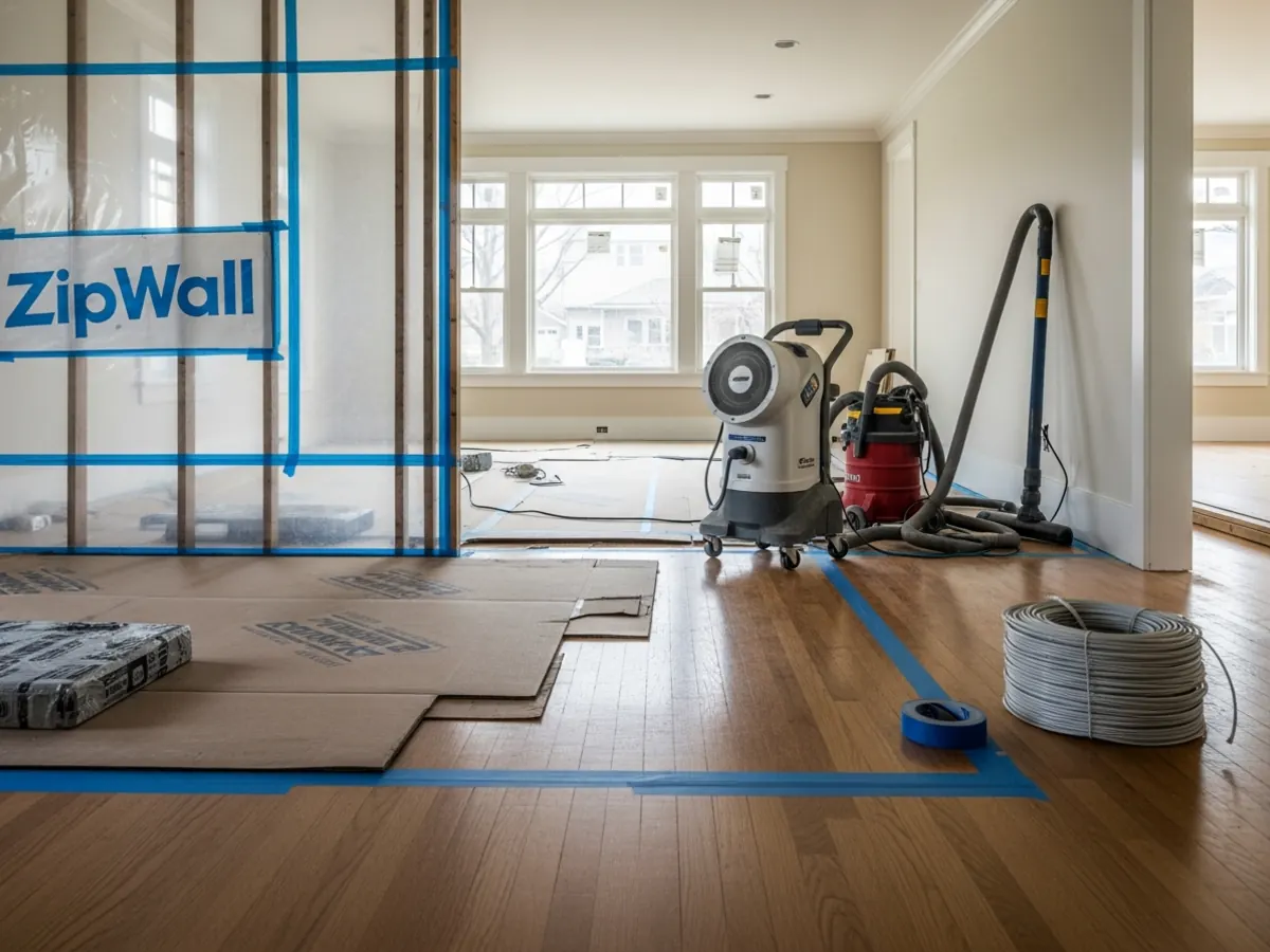 Phased whole-home remodel in progress in a North End Boise Craftsman bungalow with ZipWall dust barriers protecting finished living areas during construction