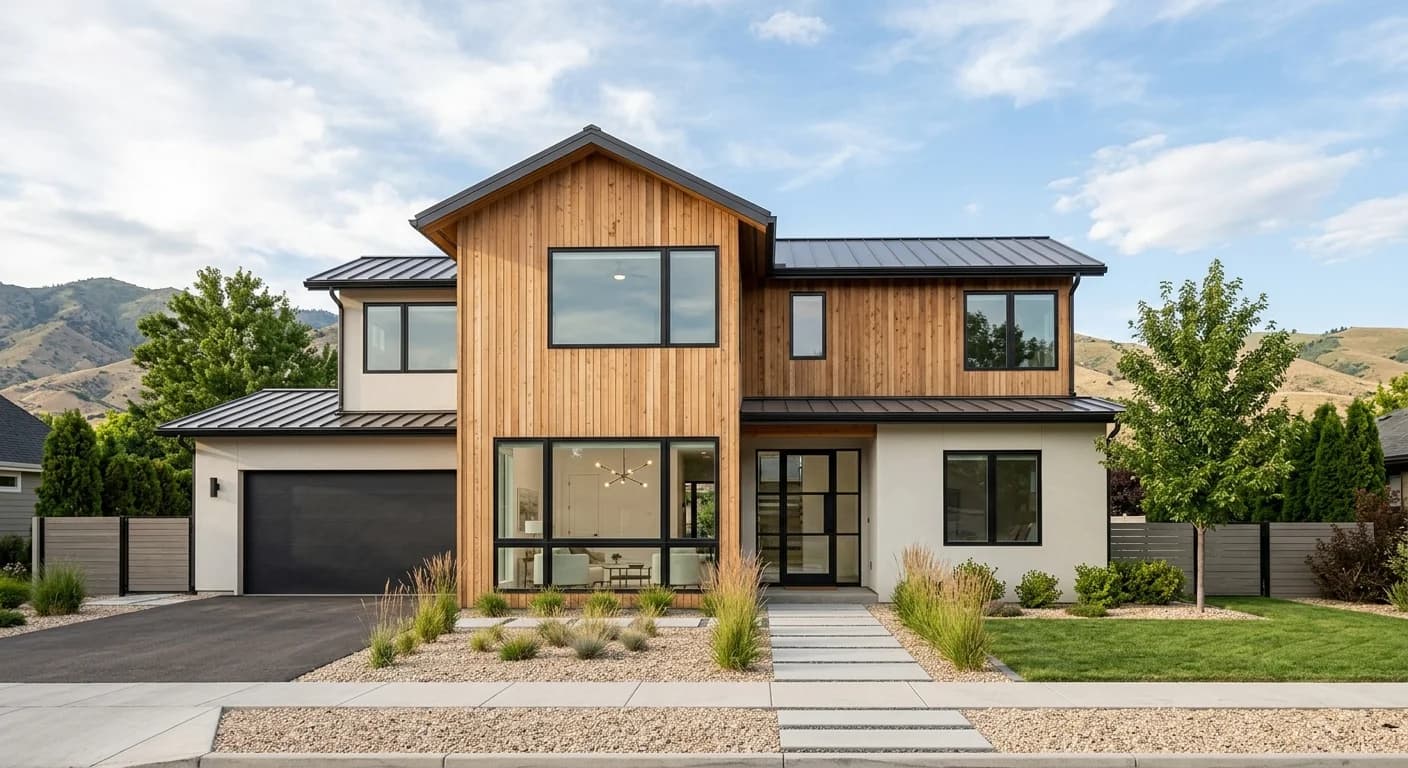 Natural cedar wood siding on a craftsman-style Boise home with fresh stain