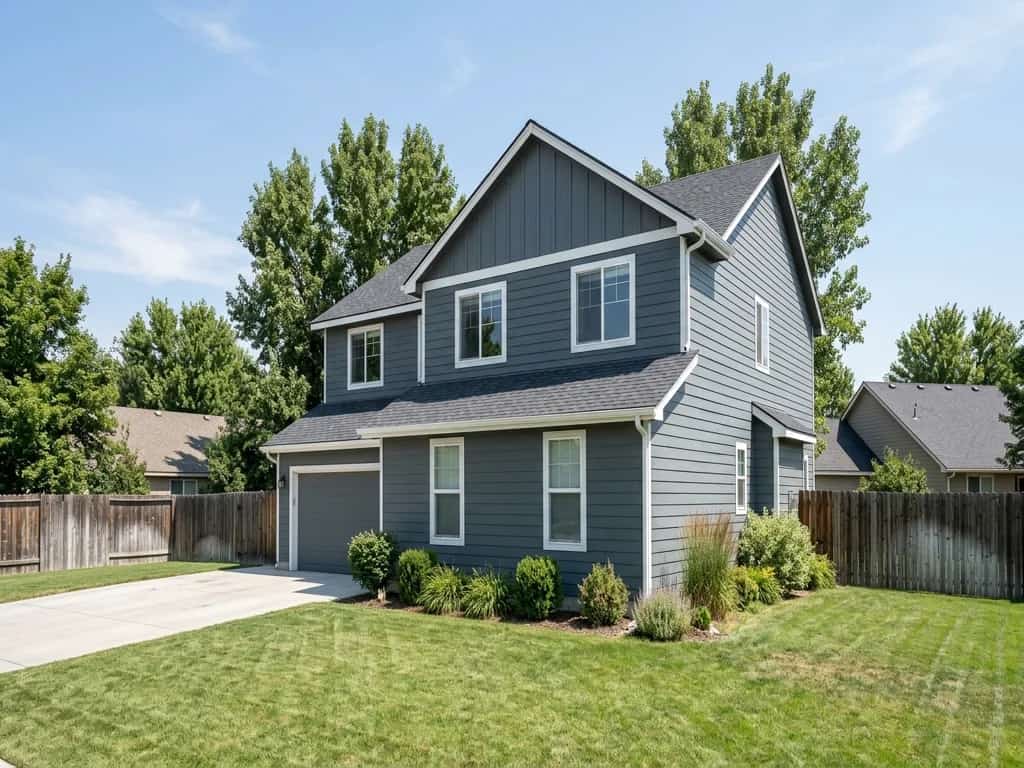 Two-story Treasure Valley home with new fiber-cement lap siding and white trim