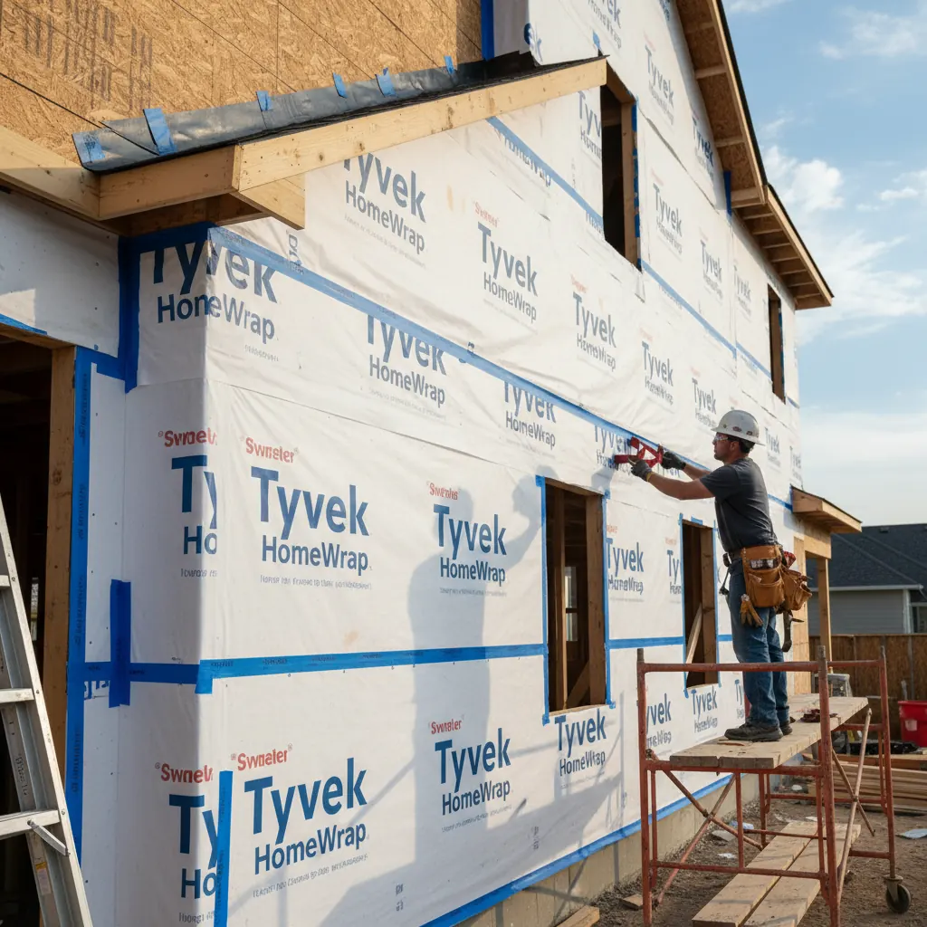 House wrap weather-resistive barrier installed on Boise home before new siding