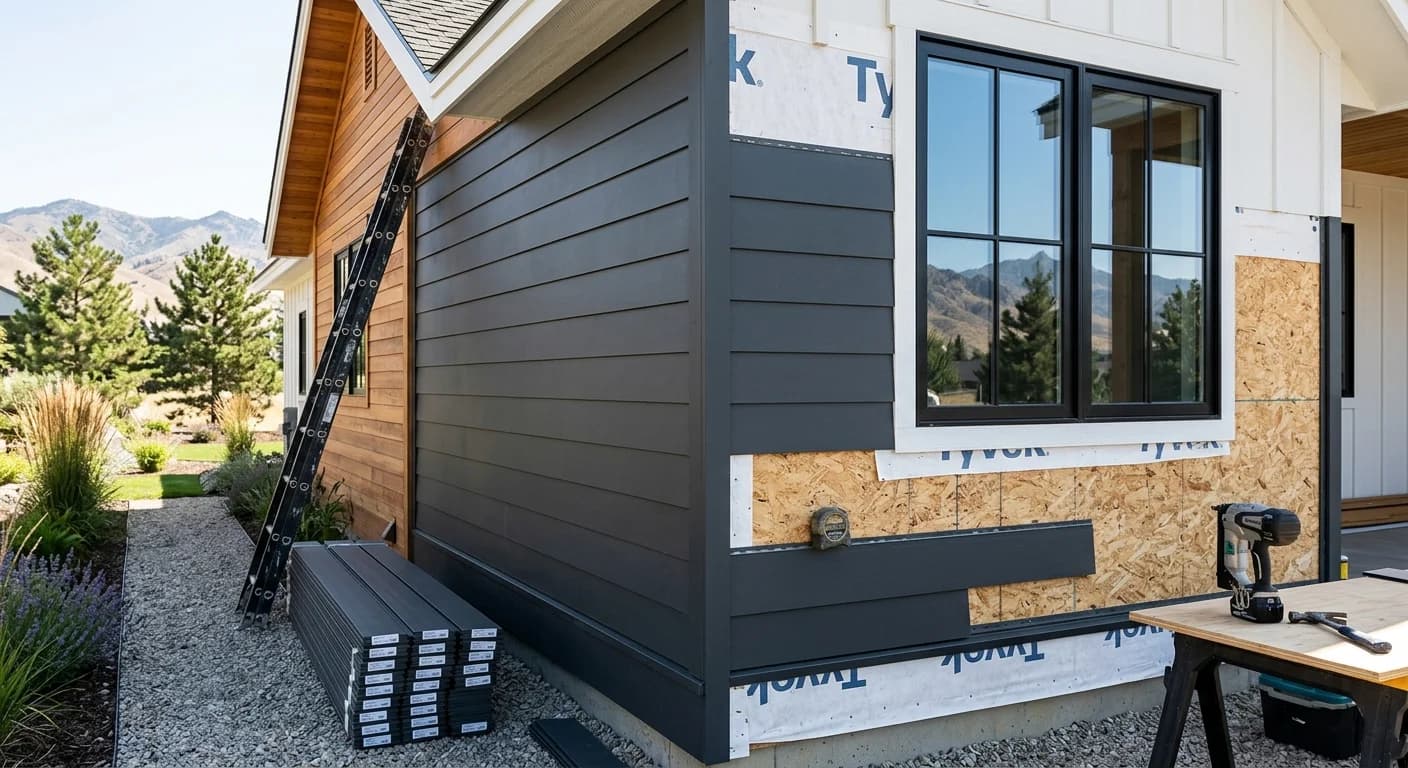 Fiber cement siding being installed on a Boise home, bottom courses complete