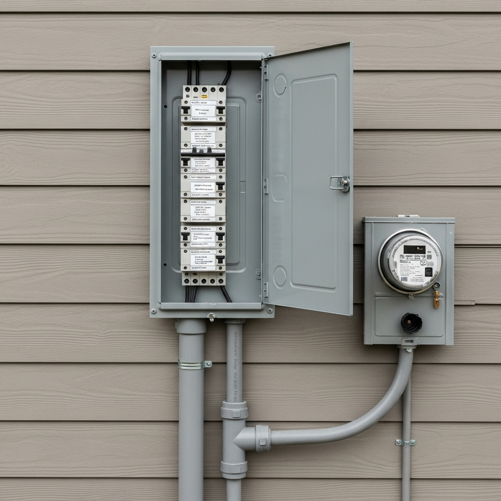 Dedicated electrical subpanel installed on the exterior of an ADU