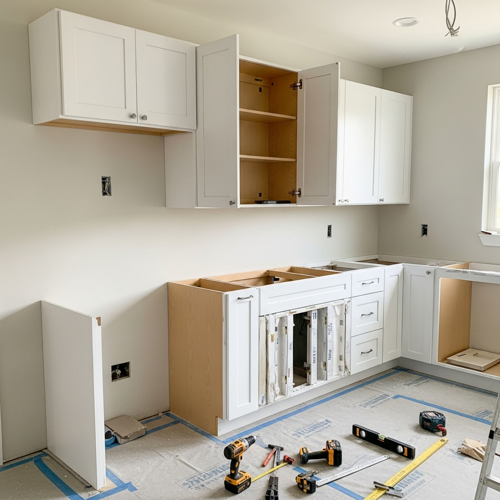 Custom kitchen cabinet installation in progress during a Boise home remodel